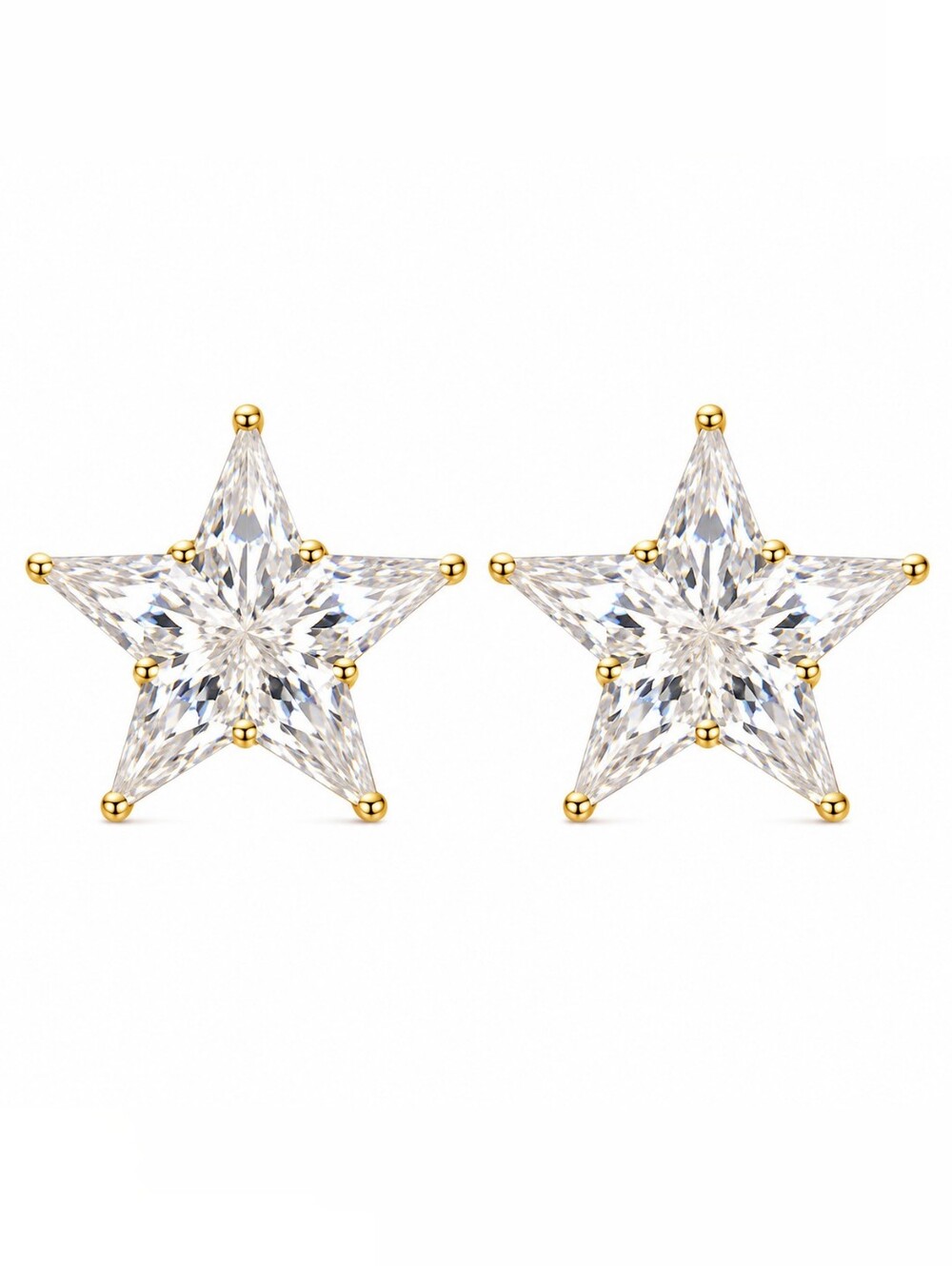 Gold CZ Star Stud Earrings Clear Crystal Celestial